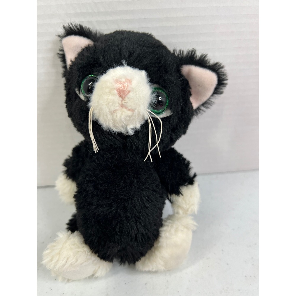 Bearington Collection Black Tuxedo Cat Plush Green Eyes Domino 8 Inch
